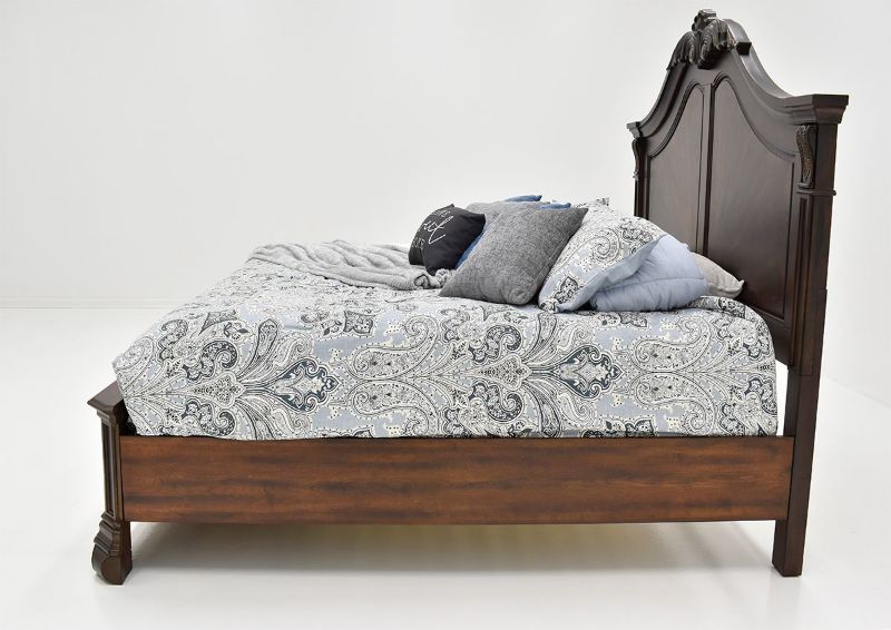 Cherry Brown Devonshire Queen Size Panel Bed Set by Avalon Showing the Side View | Home Furniture Plus Bedding