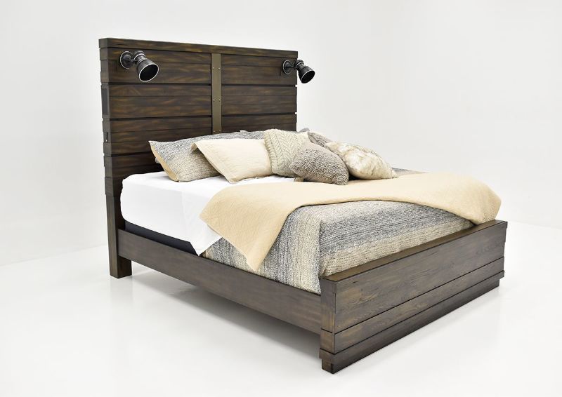 Brown Edison Queen Size Panel Bed by Bernard Furniture Showing the Angle View | Home Furniture Plus Bedding