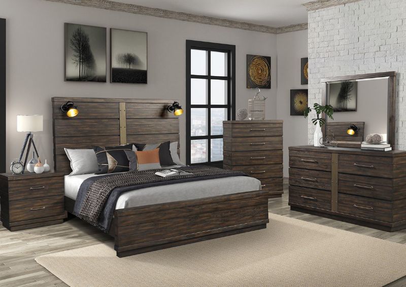 Brown Edison King Size Panel Bedroom Set by Bernard Furniture Showing the Room View | Home Furniture Plus Bedding