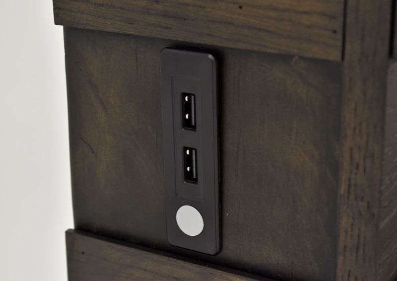 Brown Edison King Size Panel Bedroom Set by Bernard Furniture Showing the USB Port Detail | Home Furniture Plus Bedding