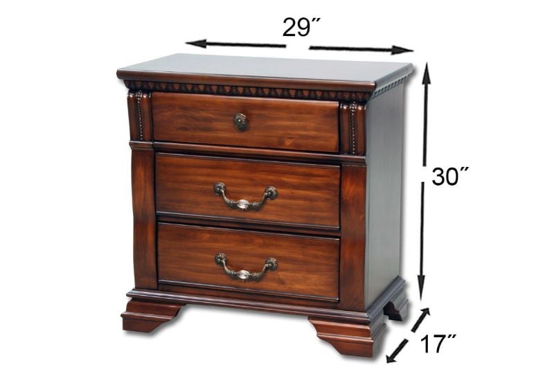 Brown Isabella King Size Bedroom Set Room View by Austin Furniture Showing the Nightstand Dimensions | Home Furniture Plus Bedding