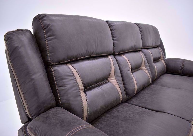 Close Up View Back Cushions with Welt Details on the Chocolate Brown Engage Reclining Sofa by Lane Home Furnishings | Home Furniture Plus Bedding