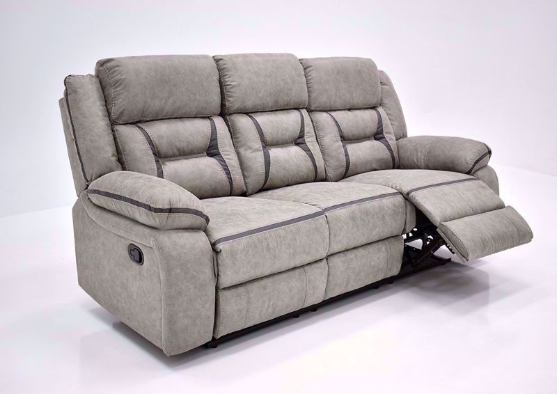 Taupe Brown Engage Reclining Sofa Angle View with Left Recliner Open | Home Furniture Plus Bedding