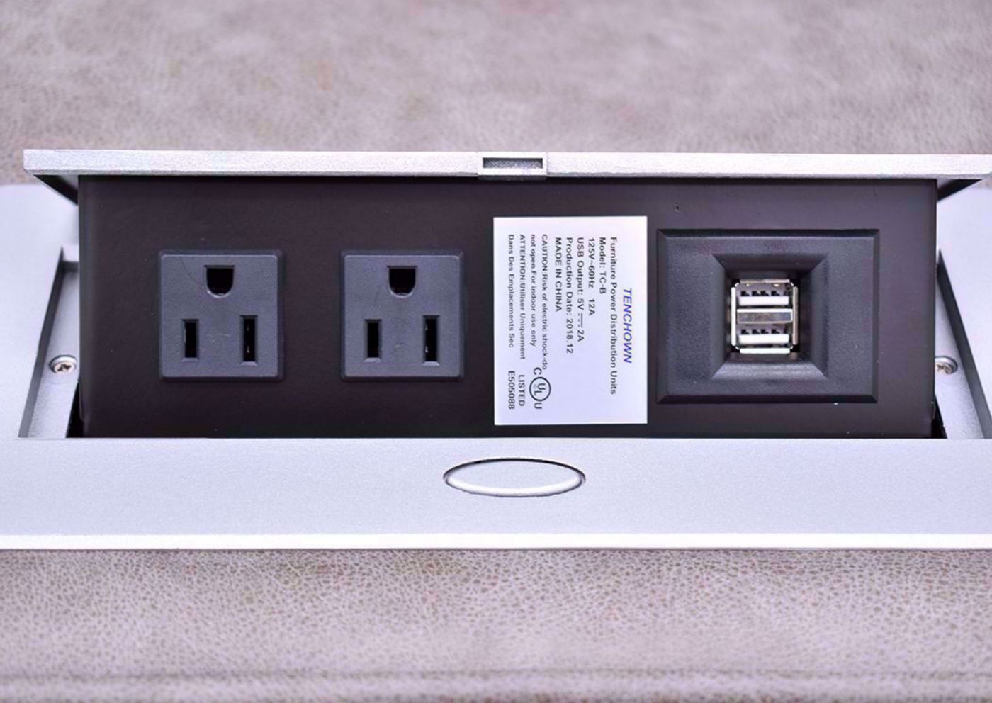Close Up with Details of the USB Power on the Taupe Brown Engage Reclining Sofa | Home Furniture Plus Bedding