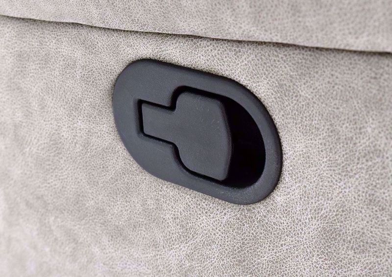 Close Up Recliner Lever on the Taupe Brown Engage Reclining Sofa | Home Furniture Plus Bedding