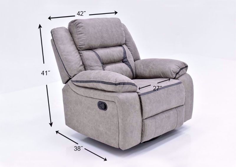 Taupe Brown Engage Recliner Angle View with Dimension Details | Home Furniture Plus Bedding