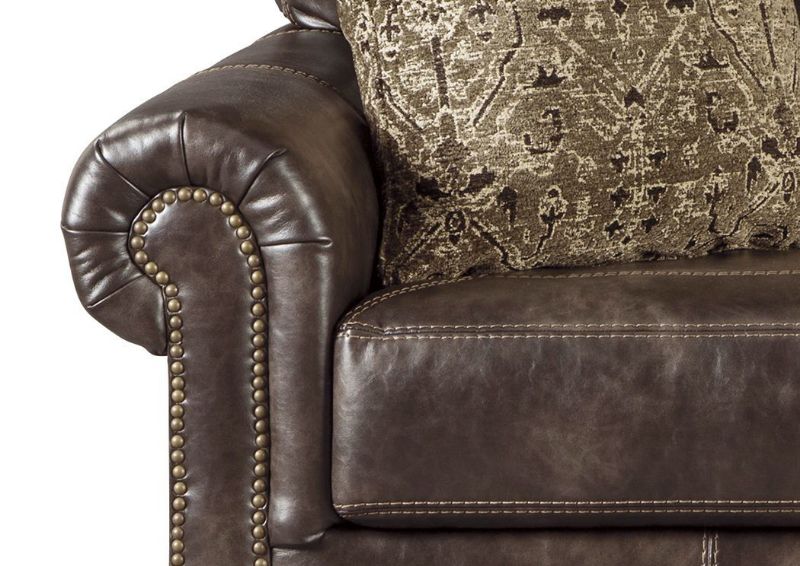 Arm Details with Accent Pillow on Nicorvo Loveseat by Ashley | Home Furniture + Mattress