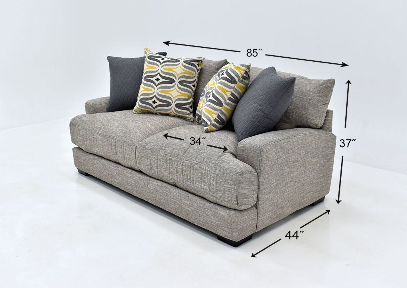 Gray Barton Sofa by Franklin Furniture Showing the Dimensions, Made in the USA | Home Furniture Plus Bedding