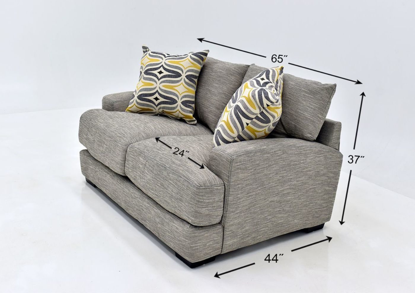 Gray Barton Loveseat by Franklin Furniture Showing the Dimensions, Made in the USA | Home Furniture Plus Bedding
