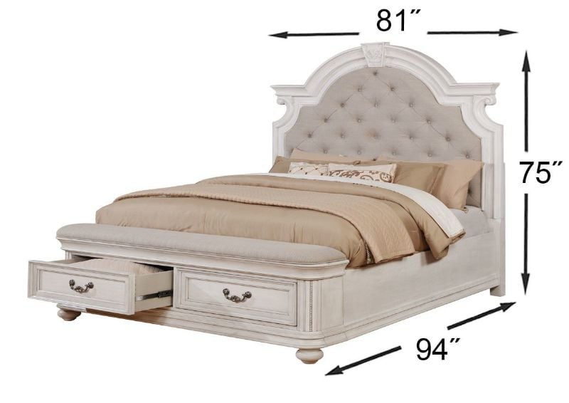 White Keystone King Size Bedroom Set by Avalon Showing the King Bed Dimensions | Home Furniture Plus Bedding