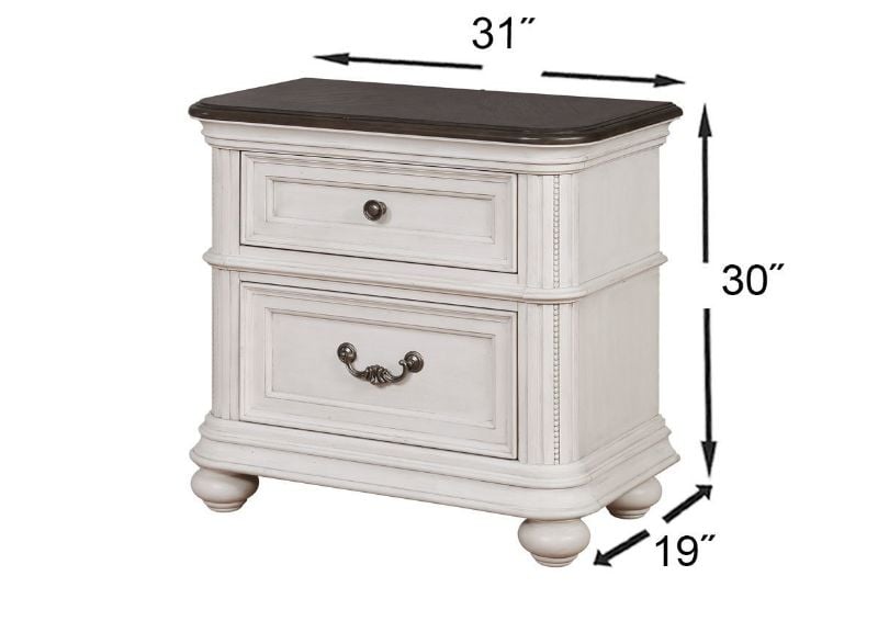White Keystone King Size Bedroom Set by Avalon Showing the Nightstand Dimensions | Home Furniture Plus Bedding