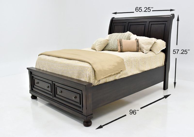 Dark Brown Sofia Laure Queen Size Bed by Avalon Furniture Showing the Dimensions | Home Furniture Plus Bedding