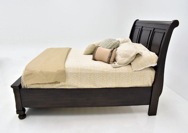 Dark Brown Sofia Laure Queen Size Bed by Avalon Furniture Showing the Side View | Home Furniture Plus Bedding