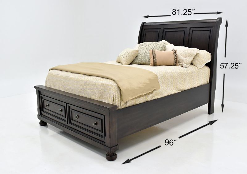 Dark Brown Sofia Laure King Size Bed by Avalon Furniture Showing the Dimensions | Home Furniture Plus Bedding
