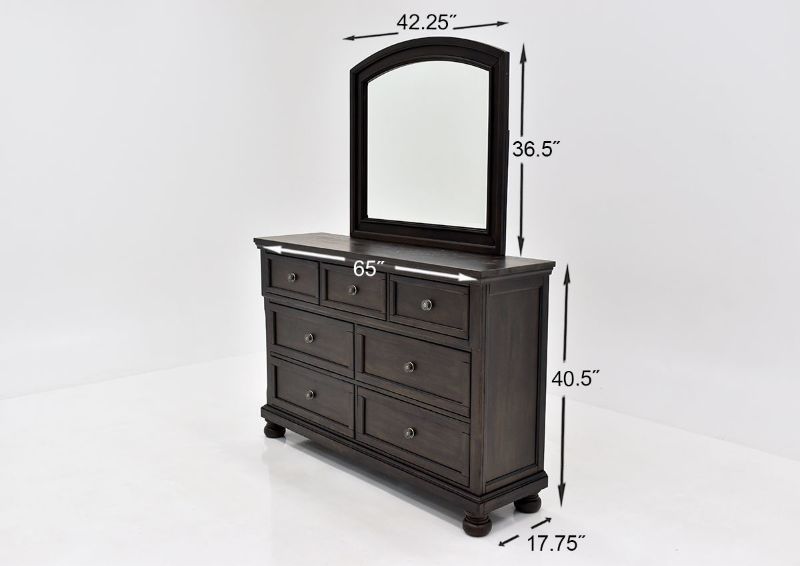 Dark Brown Sofia Laure Bedroom Set Showing the Dresser with Mirror Dimensions | Home Furniture Plus Bedding