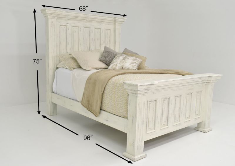 White Chalet Queen Size Panel Bed by Vintage Furniture Showing the Dimensions | Home Furniture Plus Bedding