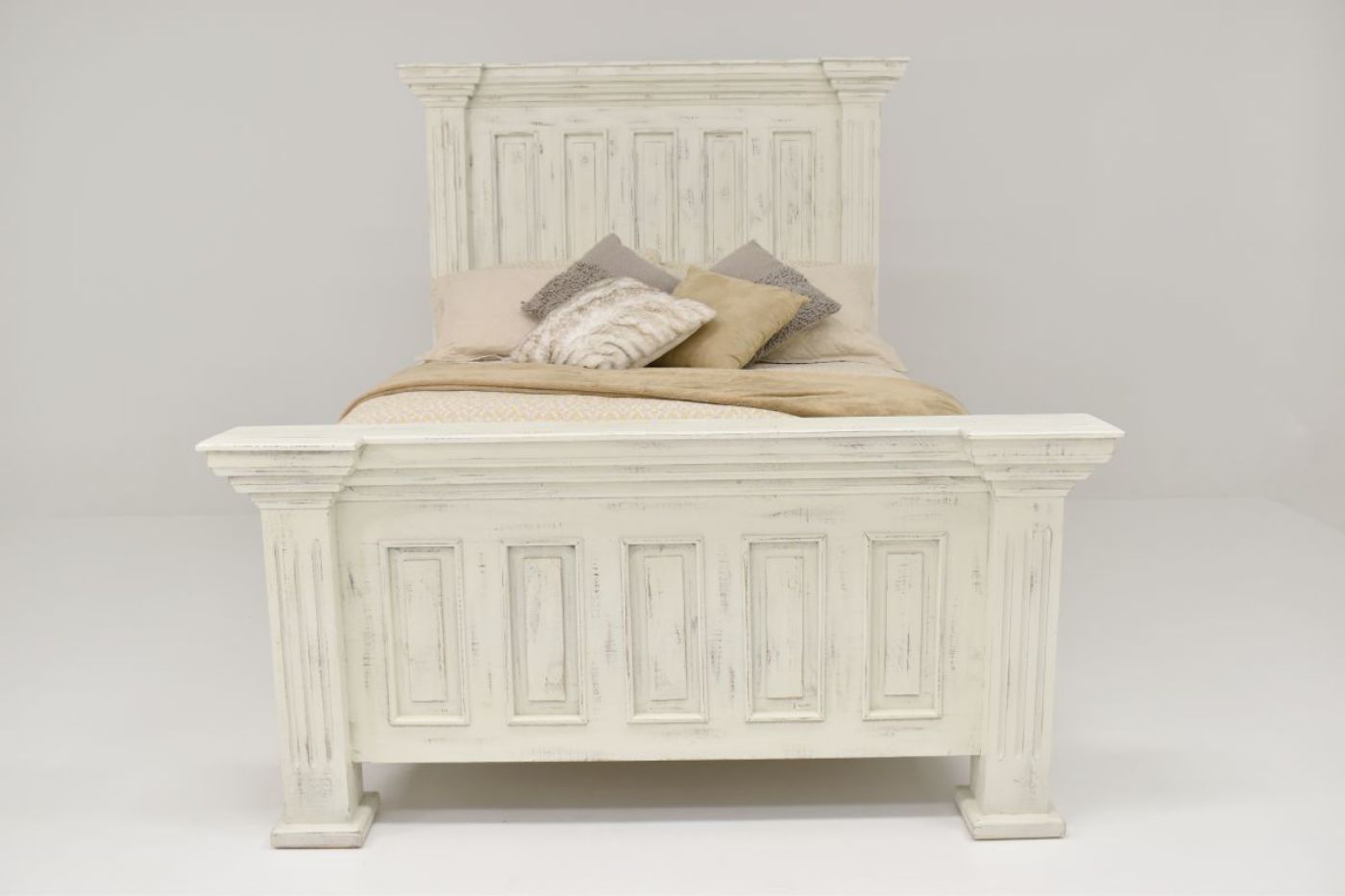 White Chalet King Size Panel Bed by Vintage Furniture Showing the King Bed Front View | Home Furniture Plus Bedding