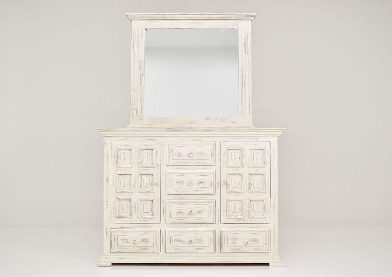 White Chalet Dresser with Mirror by Vintage Furniture Showing the Front View | Home Furniture Plus Bedding