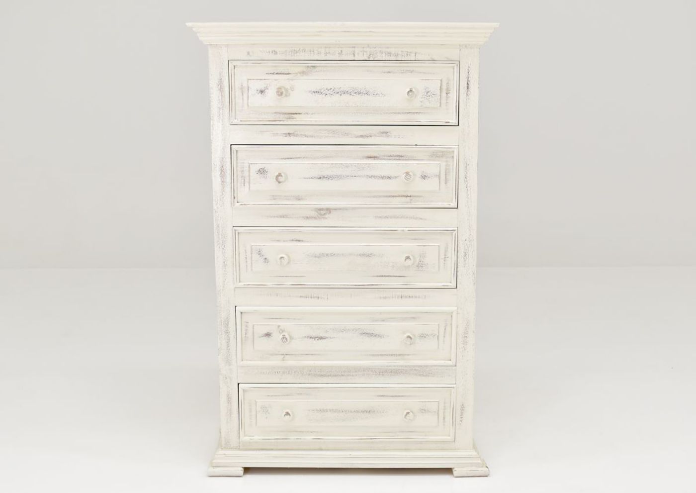 White Chalet Chest of Drawers by Vintage Furniture Showing the Front View | Home Furniture Plus Bedding