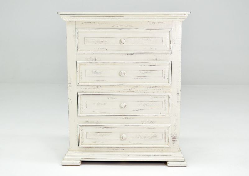 White Chalet 4 Drawer Nightstand by Vintage Furniture Showing the Front View | Home Furniture Plus Bedding