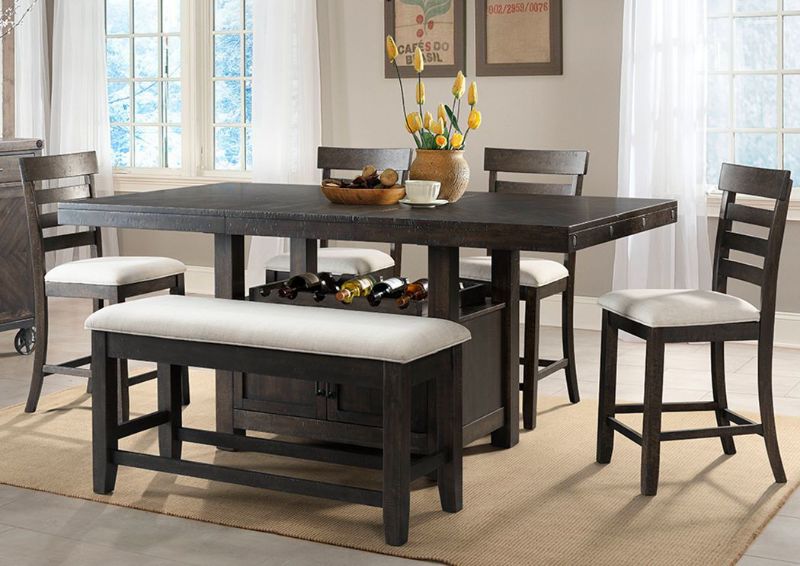 Dark Brown Colorado 6 Piece Counter Height Table Set in a Room Setting | Home Furniture Plus Bedding