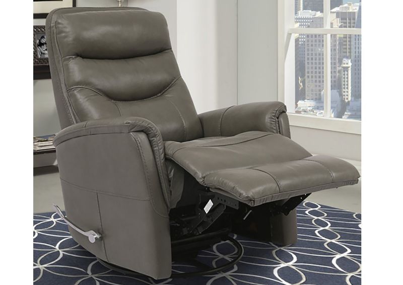 Ice Gray Gemini Swivel Glider Recliner by Parker House Showing the Front View With the Chaise Open in a Room Setting | Home Furniture Plus Bedding