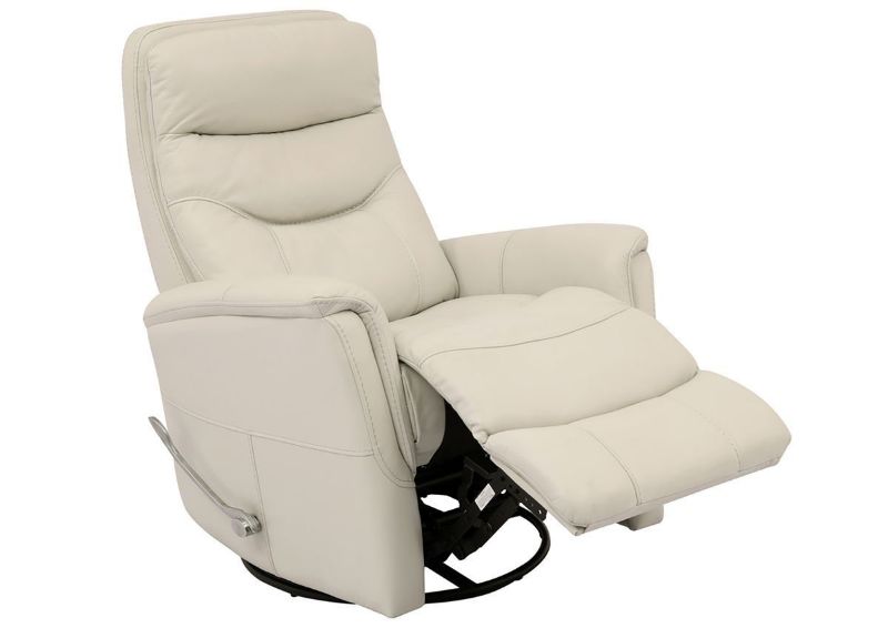 Ivory White Gemini Leather Glider Recliner by Parker House Showing the Angle View  With the Chaise Open | Home Furniture Plus Bedding