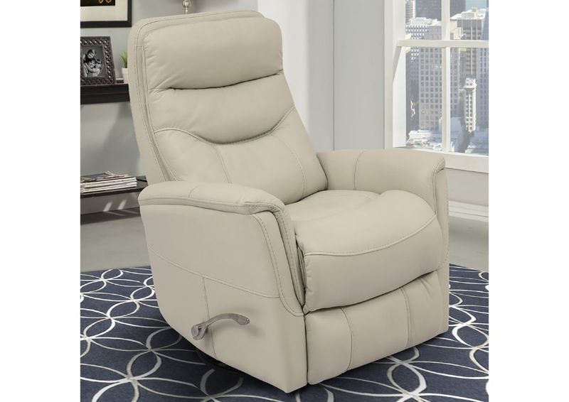 Ivory White Gemini Leather Glider Recliner by Parker House Showing the Angle View in a Room Setting | Home Furniture Plus Bedding