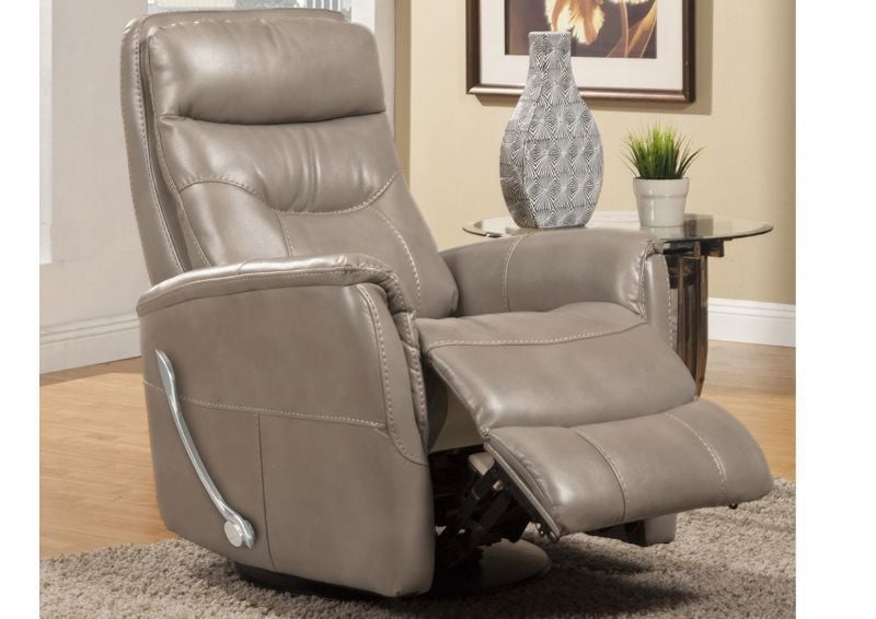 Linen Taupe Gemini Swivel Glider Recliner by Parker House Showing the Angle View With the Chaise Open | Home Furniture Plus Bedding
