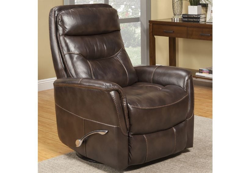 Dark Truffle Brown Gemini Swivel Glider Recliner by Parker House Showing the Angle View Room Shot | Home Furniture Plus Bedding