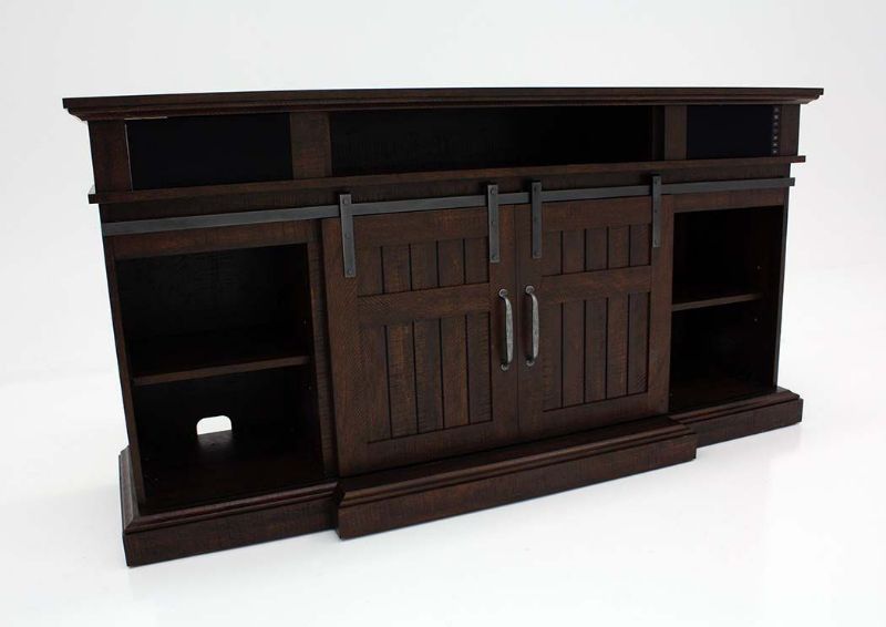 Hemson TV Stand With Fireplace, Brown, Angle, Doors Closed | Home Furniture Plus Bedding Facing