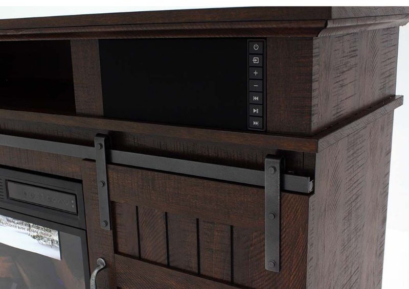 Hemson TV Stand With Fireplace, Brown, Barn Door Hardware | Home Furniture Plus Bedding Facing