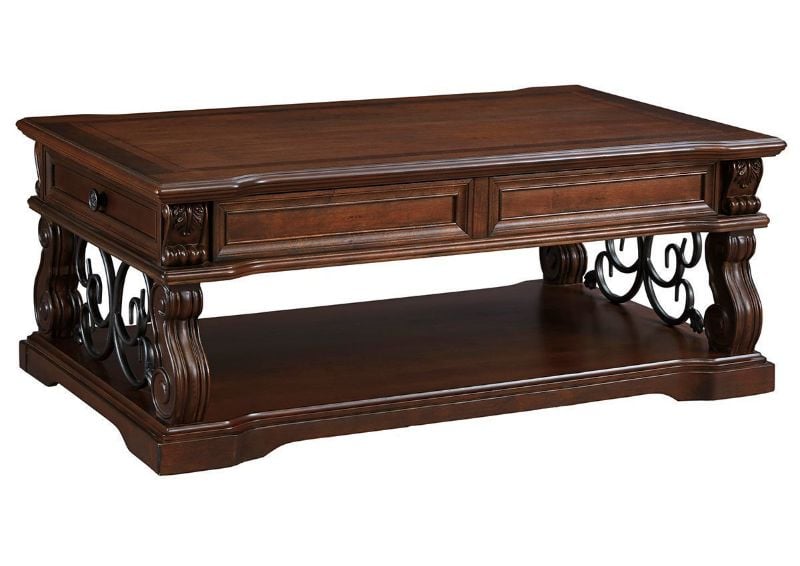 Slightly Angled View of the Alymere Lift Top Coffee Table by Ashley Furniture | Home Furniture Plus Bedding