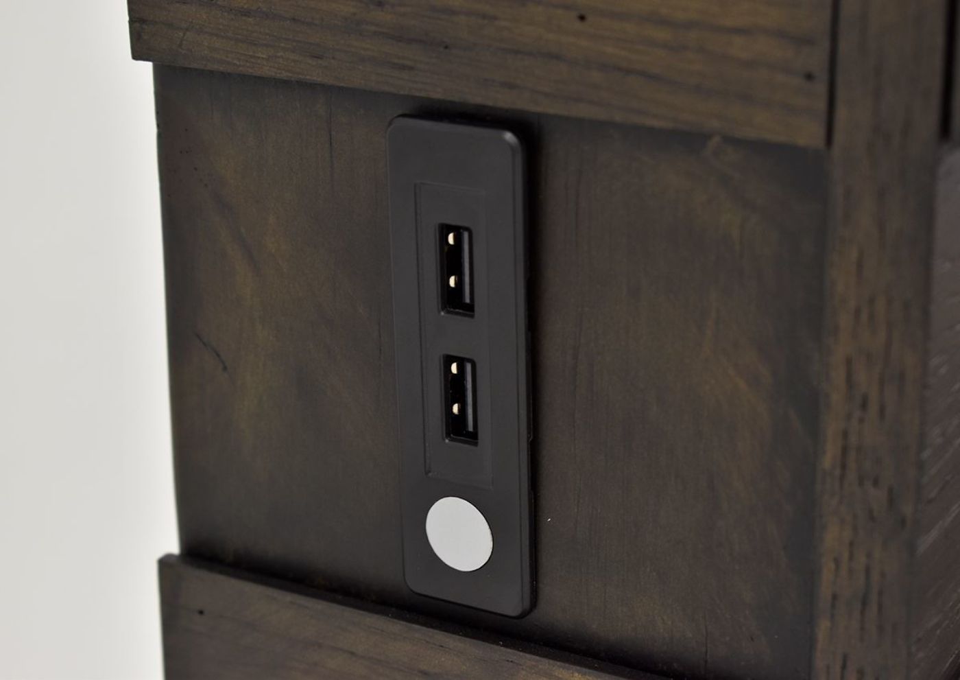 Brown Edison Queen Size Panel Bed by Bernard Furniture Showing the USB Port Detail | Home Furniture Plus Bedding