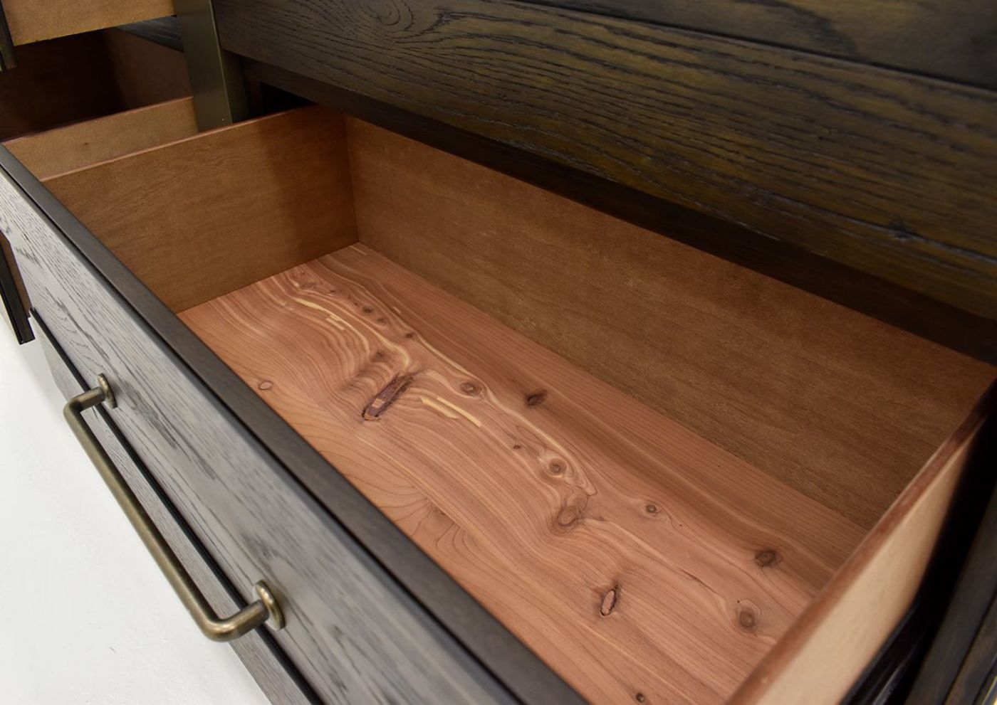 Brown Edison Queen Size Panel Bedroom Set by Bernard Furniture Showing the Drawer Interior | Home Furniture Plus Bedding