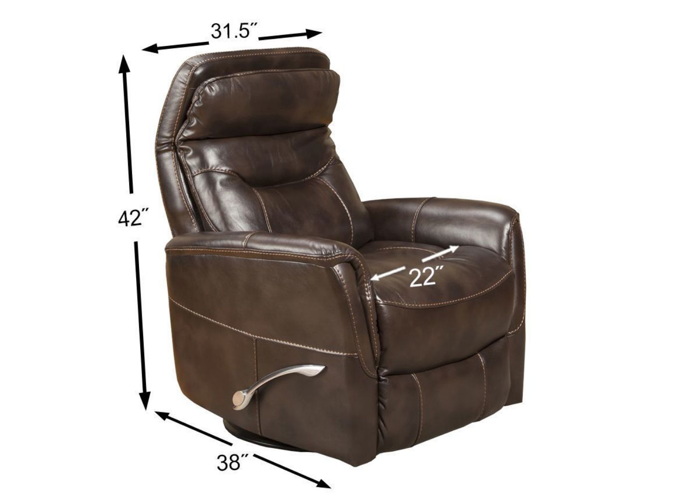 Dimension Details on the Dark Truffle Brown Gemini Swivel Glider Recliner | Home Furniture Plus Bedding