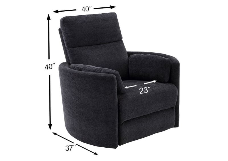 Dark Gray Radius Recliner by Parker House Furniture Showing the Dimensions | Home Furniture Plus Bedding