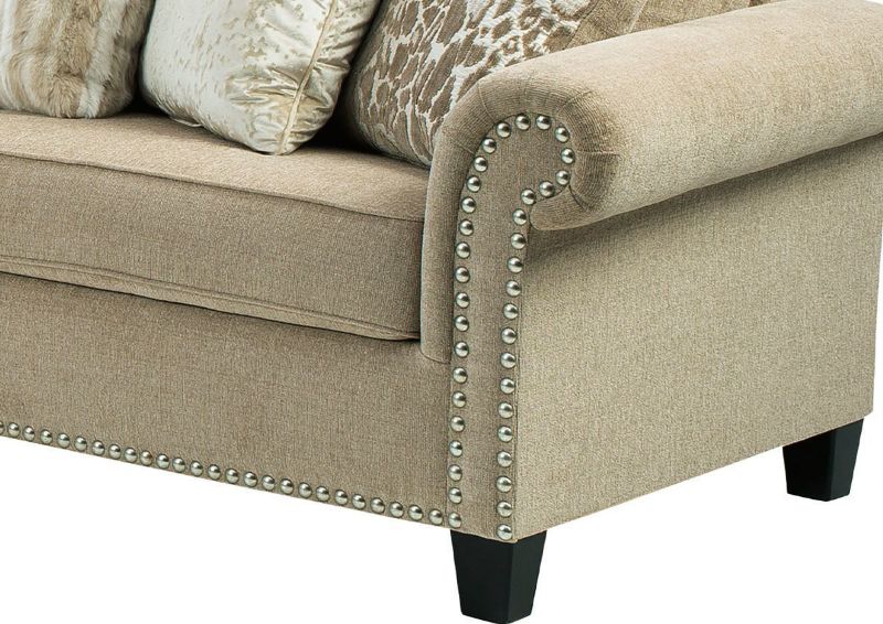 Close Up View of the Nailhead Details on the Dovemont Sofa | Home Furniture Plus Bedding
