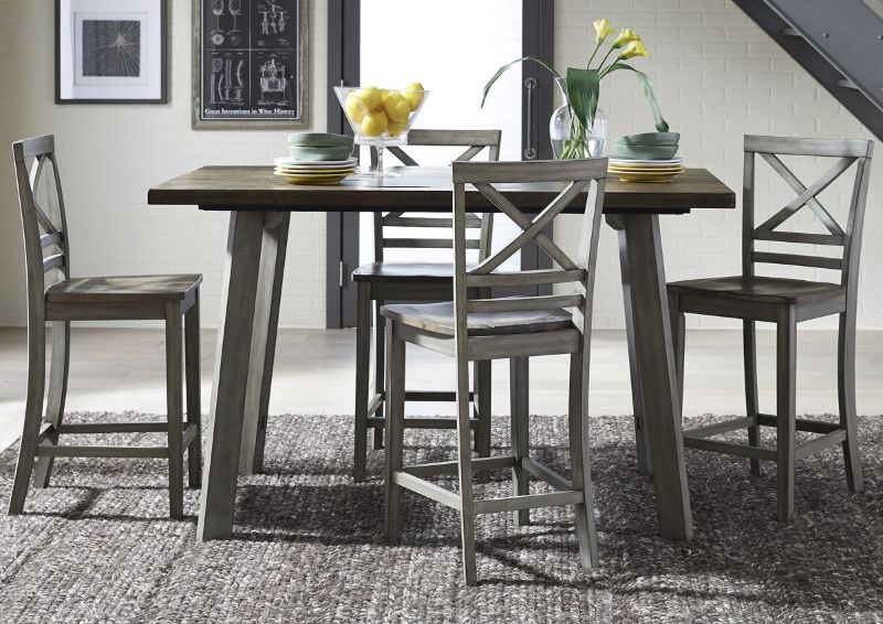 Room View of the Fairhaven 5 Piece Bar Height Dining Table Set with Brown Top and Gray Base | Home Furniture Plus Bedding