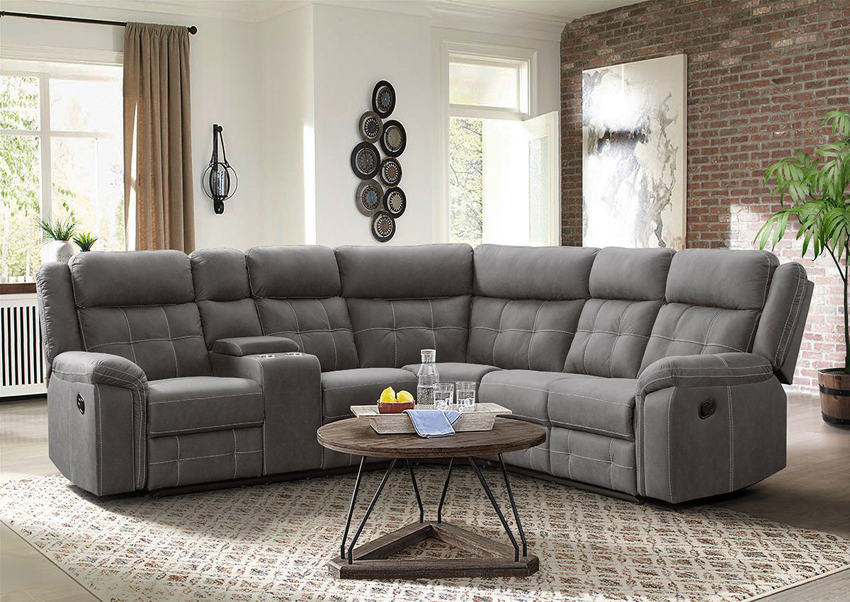 Grey microfiber deals reclining sectional