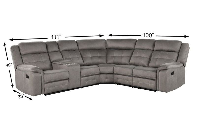 Dimension Details for the Keystone Reclining Sectional Sofa | Home Furniture Plus Bedding