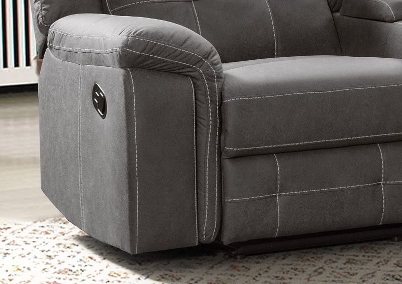 Slightly Angled and Close Up of the End and Arm Area of the Keystone Reclining Sectional Sofa | Home Furniture Plus Bedding