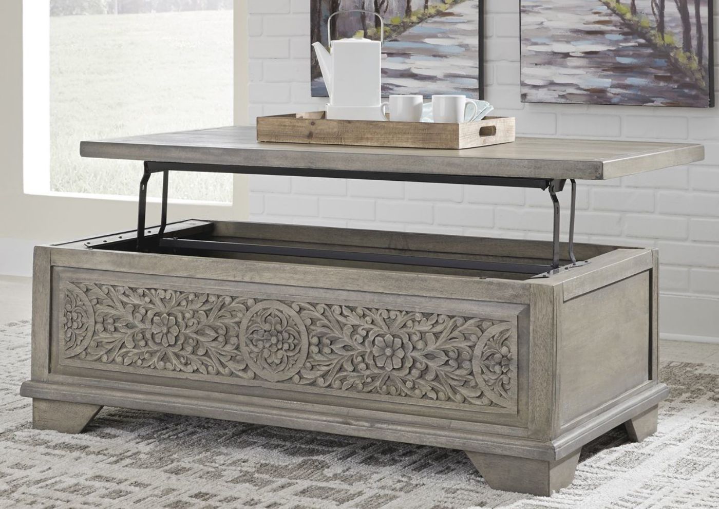 Room Shot of the Marcilyn Lift-Top Coffee Table with Top Open | Home Furniture Plus Bedding