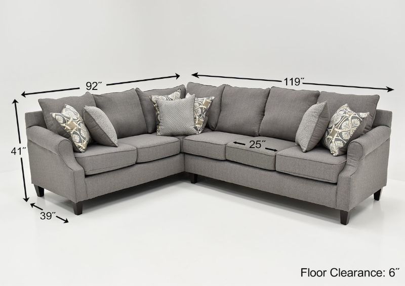 Bay Ridge Sectional Sofa with Dimension Details  | Home Furniture Plus Bedding