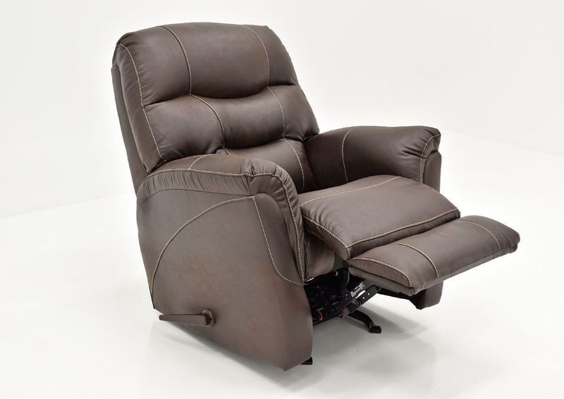 Slightly Angle View with Recliner Open on the Sierra Rocker Recliner with Brown Upholstery | Home Furniture Plus Bedding