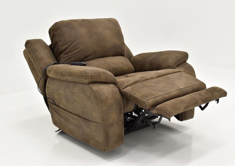 Angle View with Recliner Open and Headrest Adjusted on the Explorer Power Recliner by Homestretch with Brown Upholstery | Home Furniture Plus Mattress