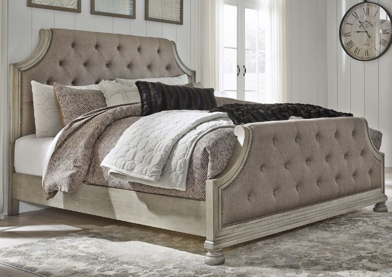 Room View of the Falkhurst Queen Size Upholstered Bed by Ashley Furniture | Home Furniture Plus Bedding