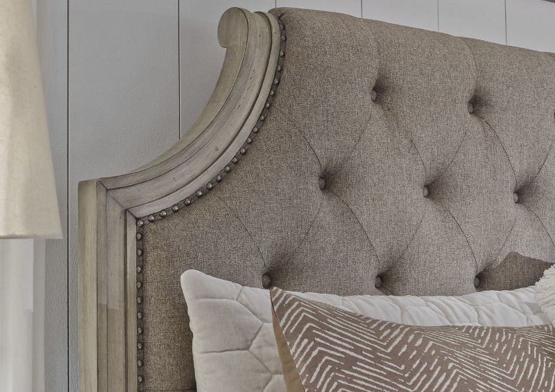 Close Up View of the Headboard on the Falkhurst Queen Size Upholstered Bed by Ashley Furniture | Home Furniture Plus Bedding