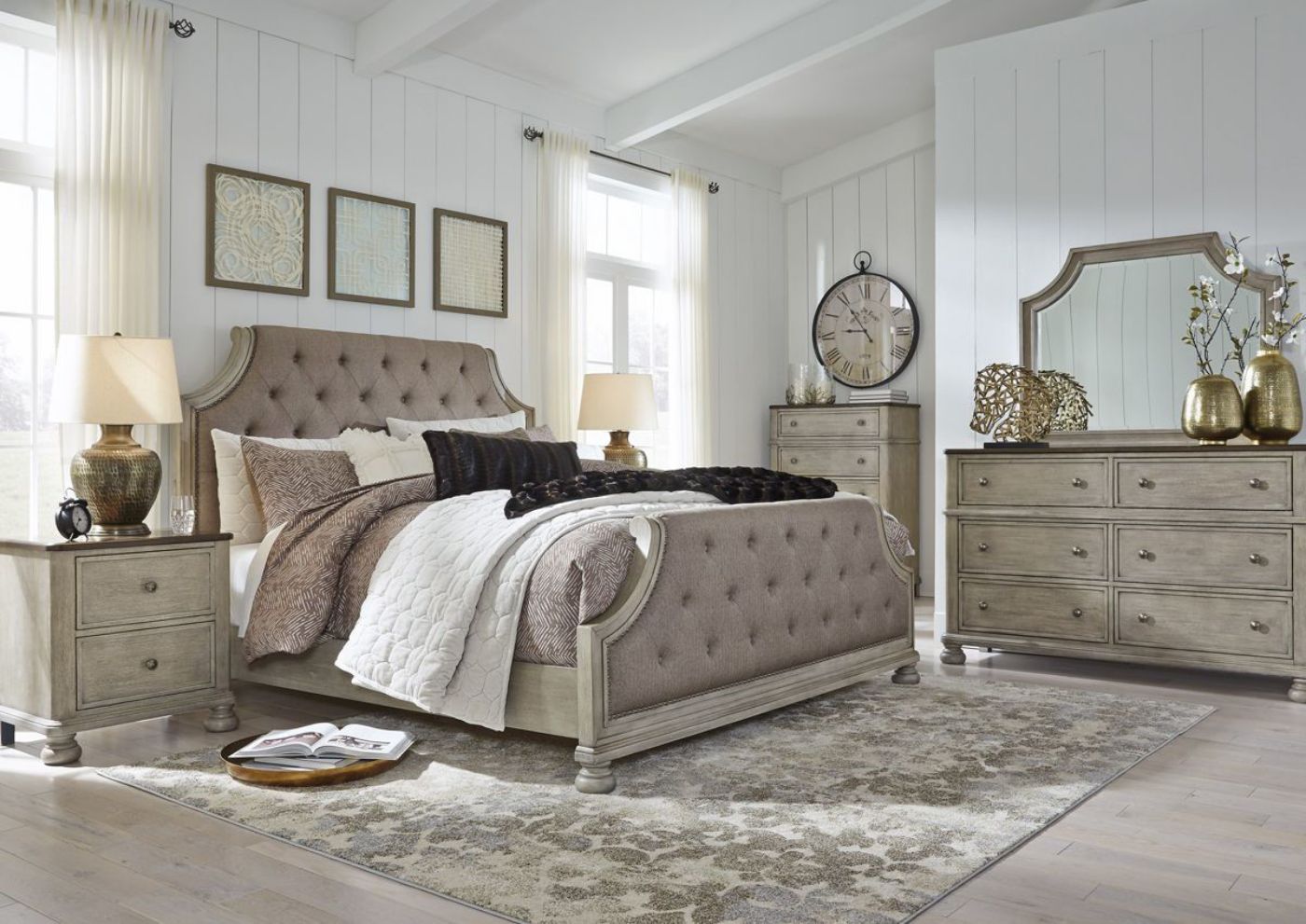 Room View of the Falkhurst King Size Upholstered Bedroom Set by Ashley Furniture | Home Furniture Plus Bedding