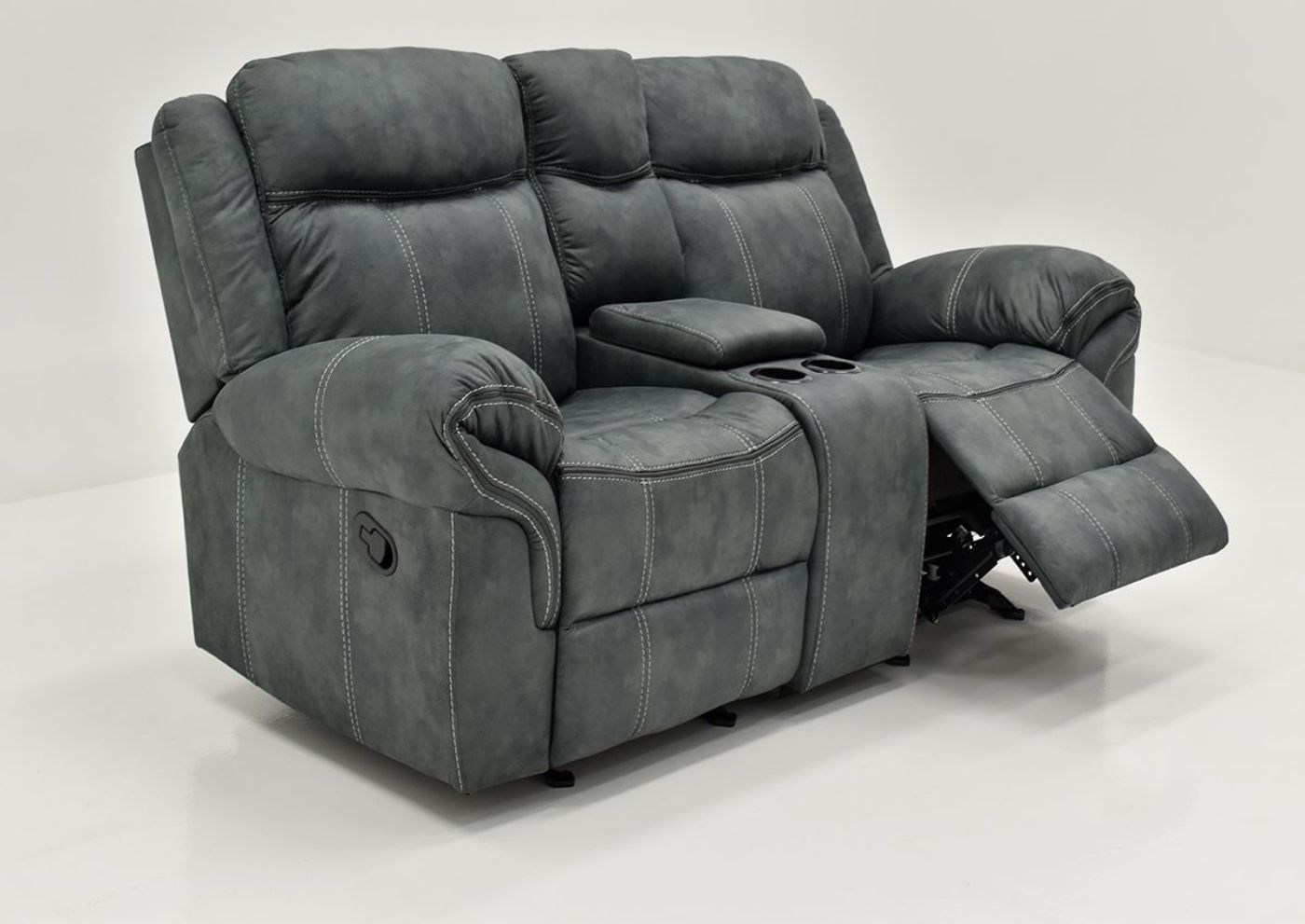 Slightly Angled View of One Extended Chaise on the Knoxville Reclining Loveseat in Gray by Standard Furniture | Home Furniture Plus Bedding